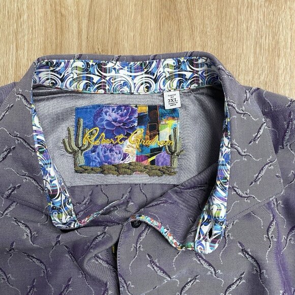 ROBERT GRAHAM SHIRT BUTTON UP FLIP CUFF LIZARD PATTERN EMBROIDERED BACK MENS 2XL - Picture 5 of 13
